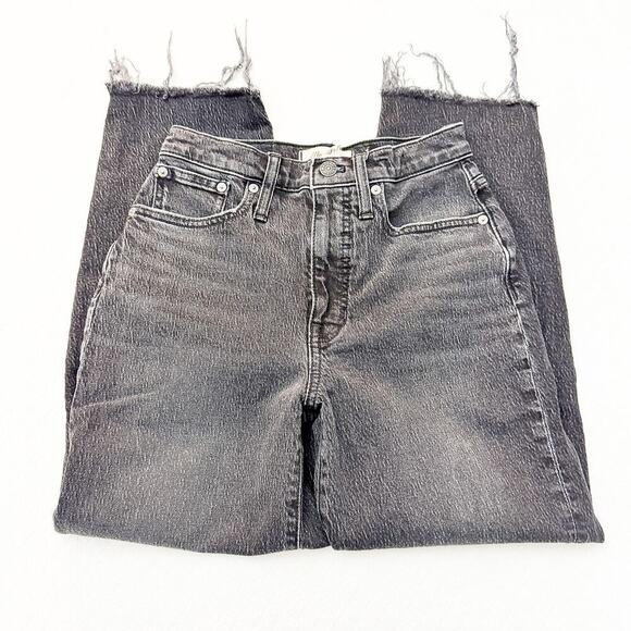 Madewell Balloon Charcoal Black Wash Frayed Hem Denim Stretch Jeans Size 23 - Picture 4 of 8